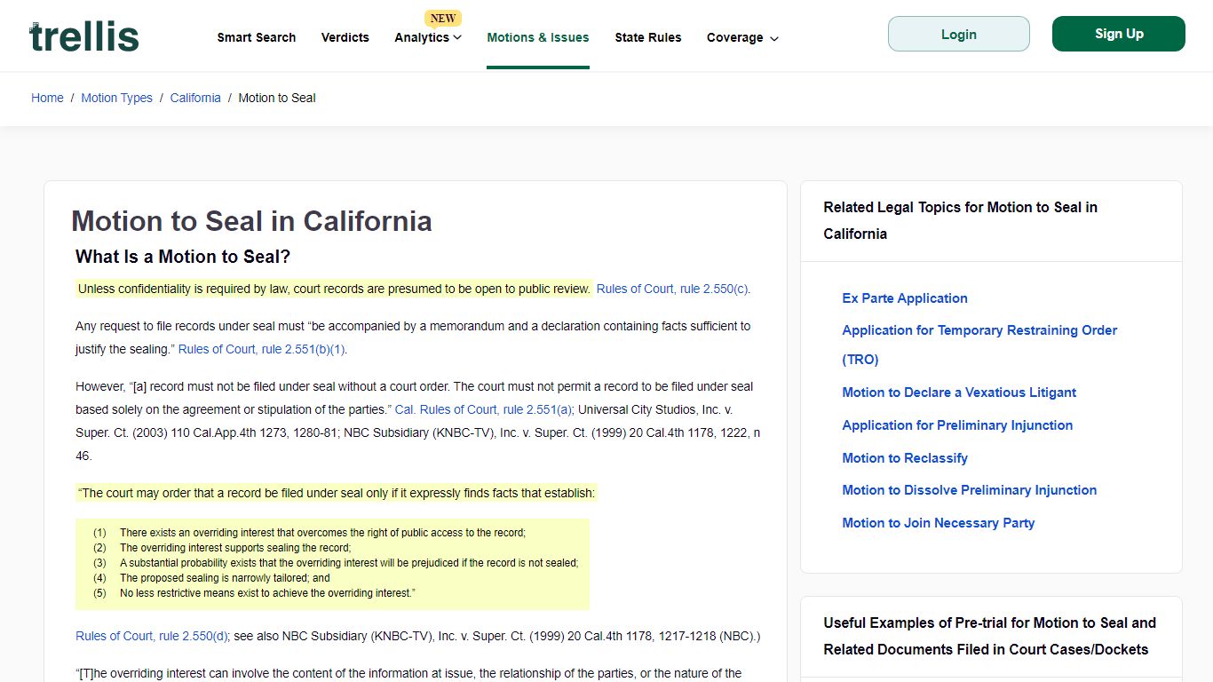 Motion to Seal for California State Superior Court | Trellis.Law